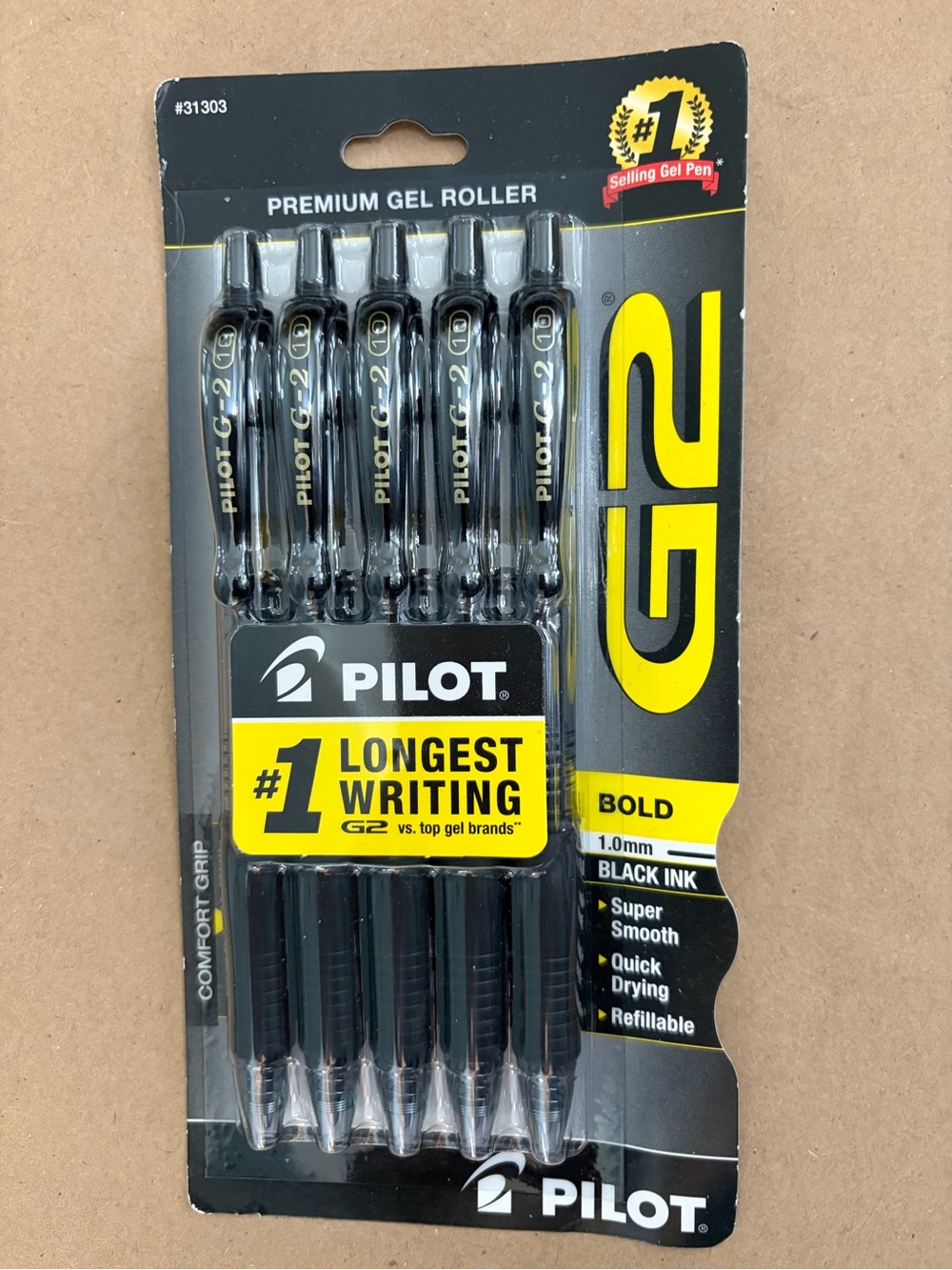 G2 Bold 1.0mm Black Gel Roller Pens - Pack of 5